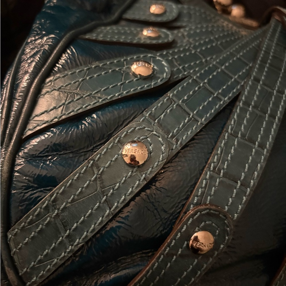 Versace Teal Blue Shoulder Bag with Silver-Tone Hardware - Picture 5 of 16